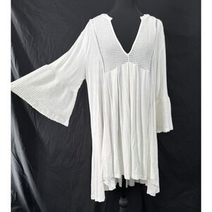 POL Oversized Boho Tunic Top M Festival Coastal Lagenlook Cottage Bell Sleeve